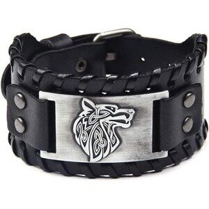 Viking Bracelet Wolf Fenrir Leather Bracelet Nordic Scandinavian Gothic Jewelry
